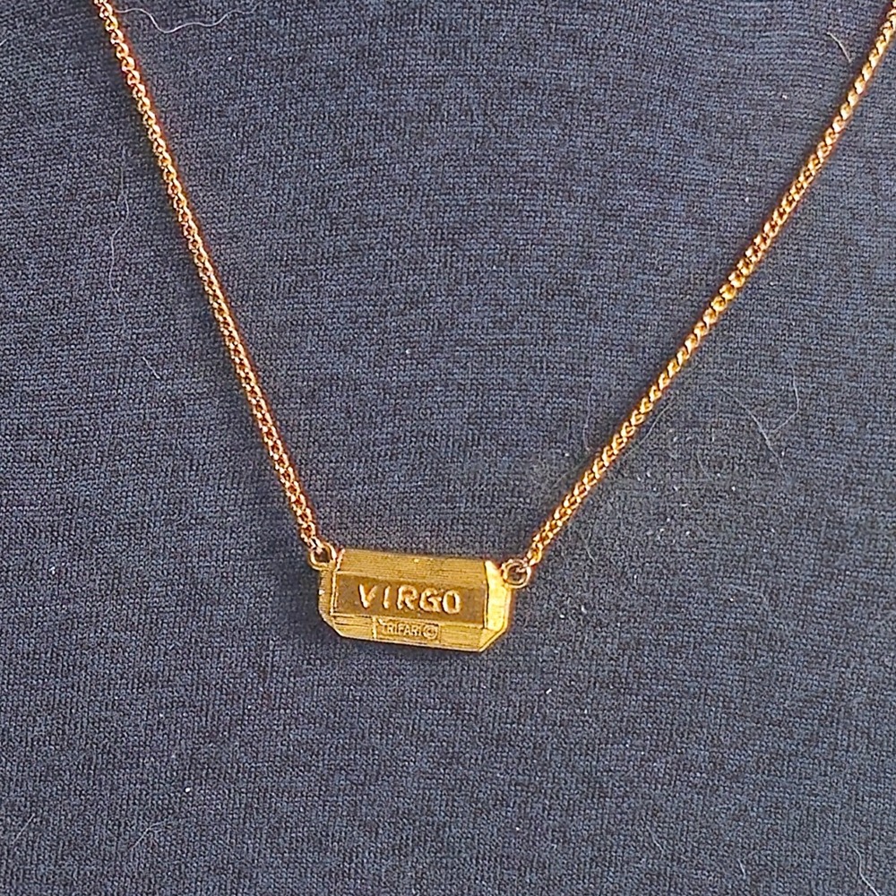 Trifari Gold Tone Virgo Necklace Astrology Celestial Pendant Gold Sign